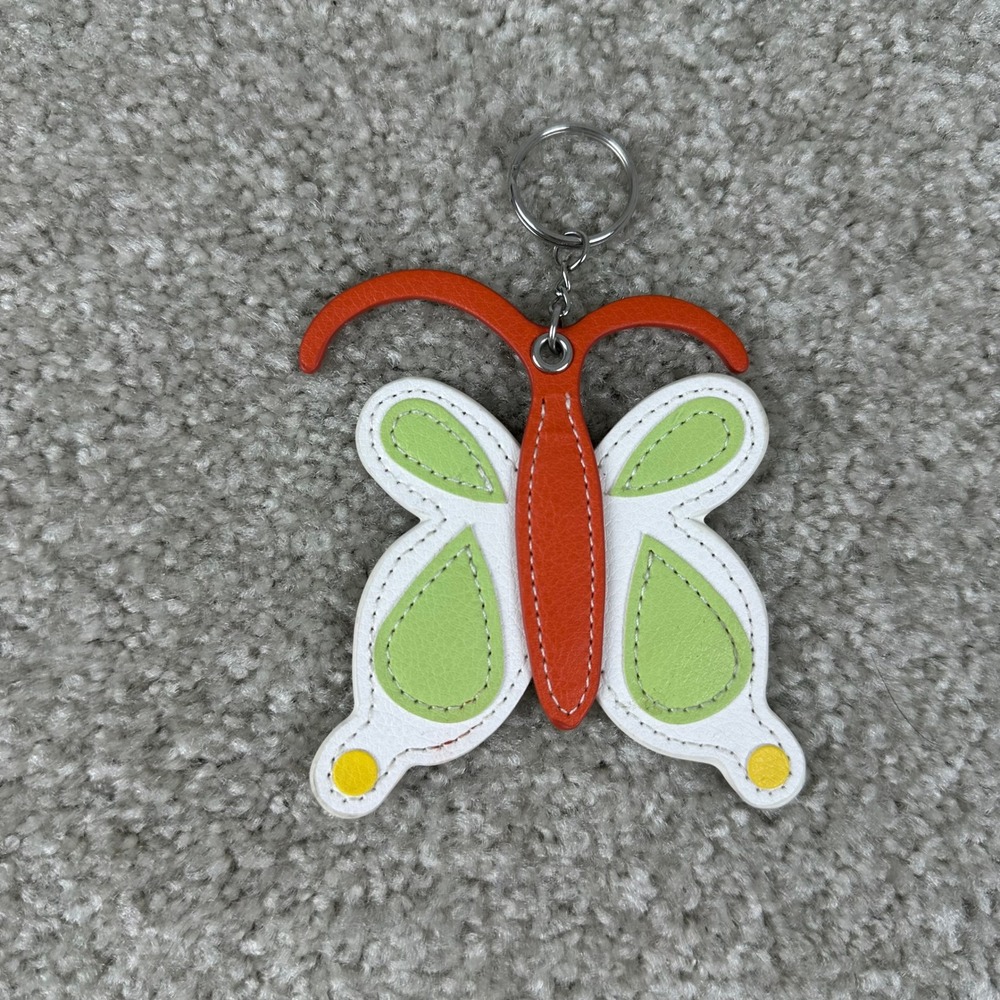 Orange White Green Leather Butterfly Keychain Bag Charm Pebbled Stitched Animal